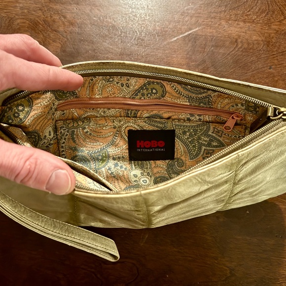 HOBO Soft Leather Wristlet Clutch – Taupe/Greige – Ruched Leather – Zip Top - Picture 3 of 3